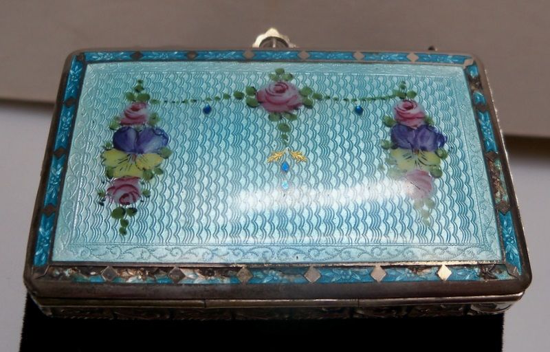 Beautiful Continental Silver Guilloche Enamel Purse Beautiful Continental Silver Guilloche Enamel Purse