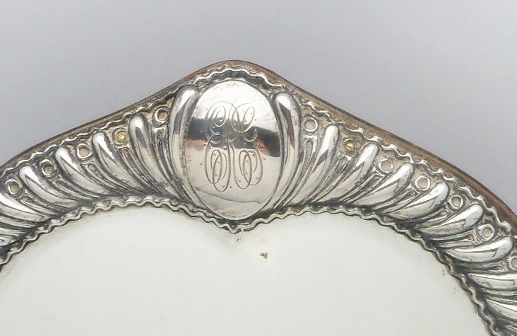 Heart Shaped Mirror of Swirling Ornate Silverplate Heart Shaped Mirror of Swirling Ornate Silverplate