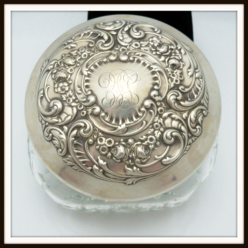 Gorham Sterling Top Intaglio Glass Powder Jar Gorham Sterling Top Intaglio Glass Powder Jar