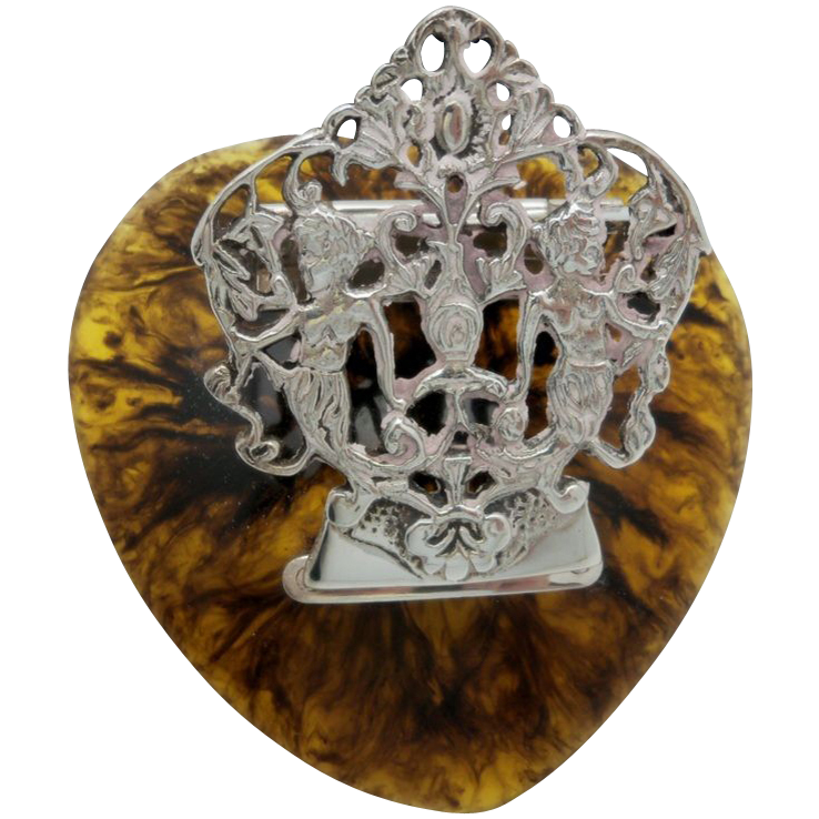 Silver and Tortoise Celluloid Desk Note Holder Silver and Tortoise Celluloid Desk Note Holder