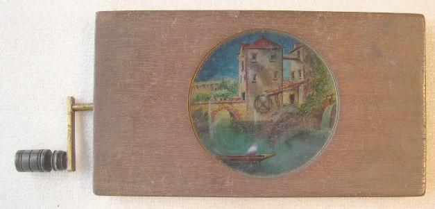 A Mid 19th C Hand Painted Moving Lantern Slide of a Watermill A Mid 19th C Hand Painted Moving Lantern Slide of a Watermill