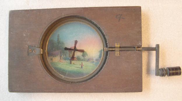 A Mid 19th C Hand Painted Moving Lantern Slide of a Windmill A Mid 19th C Hand Painted Moving Lantern Slide of a Windmill