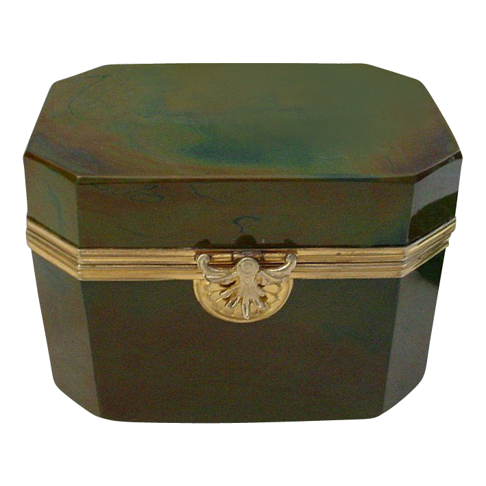 Rare 1845 Fredrich Egernann Lithyalin Glass Sugar Box Casket Rare 1845 Fredrich Egernann Lithyalin Glass Sugar Box Casket