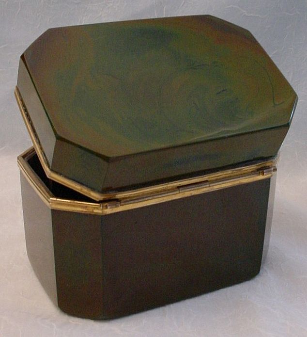 Rare 1845 Fredrich Egernann Lithyalin Glass Sugar Box Casket Rare 1845 Fredrich Egernann Lithyalin Glass Sugar Box Casket