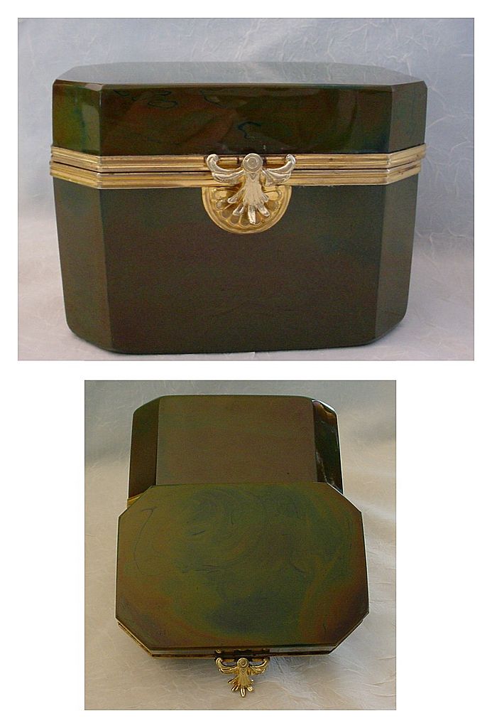 Rare 1845 Fredrich Egernann Lithyalin Glass Sugar Box Casket Rare 1845 Fredrich Egernann Lithyalin Glass Sugar Box Casket