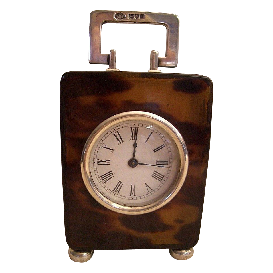 Antique English Tortoise and Silver Carriage Clock "FAB Silver Base" Antique English Tortoise and Silver Carriage Clock "FAB Silver Base"
