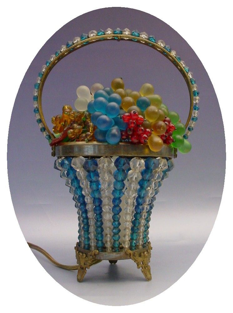 1920 Czech Glass Fruit Basket Lamp "Turquoise and Crystal Basket with Handle" 1920 Czech Glass Fruit Basket Lamp "Turquoise and Crystal Basket with Handle"