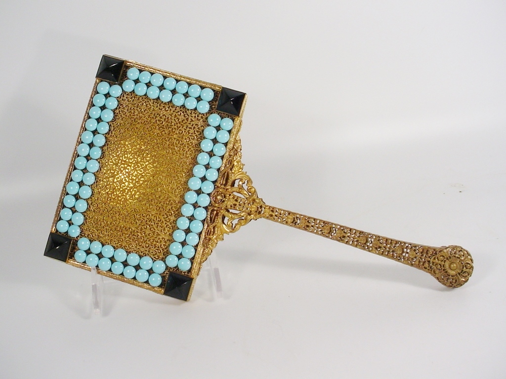 12 ½” Antique Austrian Jeweled Hand Mirror " MAGNIFICENT" from