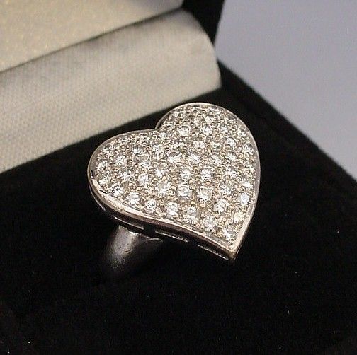 Estate 14Karat White Gold Large Pave Diamond Ring "HEART SHAPE" Estate 14Karat White Gold Large Pave Diamond Ring "HEART SHAPE"
