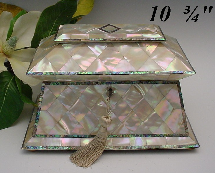 Glorious BIG Antique Mother of Pearl Tea Caddy "RARE" Glorious BIG Antique Mother of Pearl Tea Caddy "RARE"