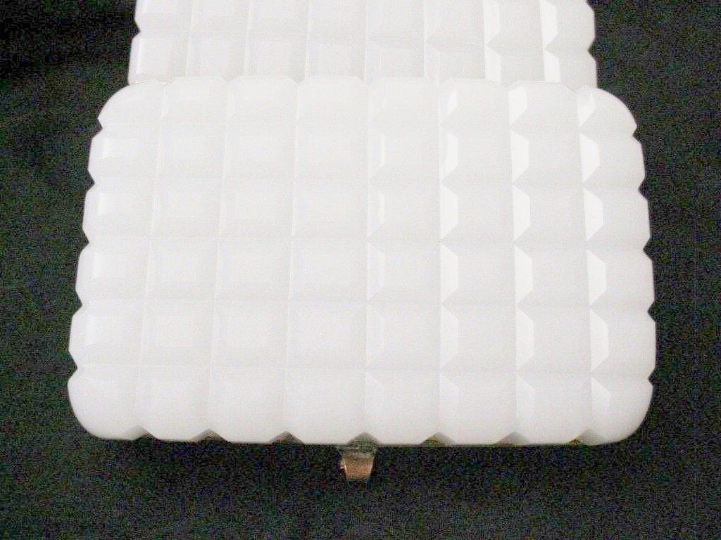 Exquisite Antique French White Opaline "Waffle Cut" Casket Hinged Box Exquisite Antique French White Opaline "Waffle Cut" Casket Hinged Box