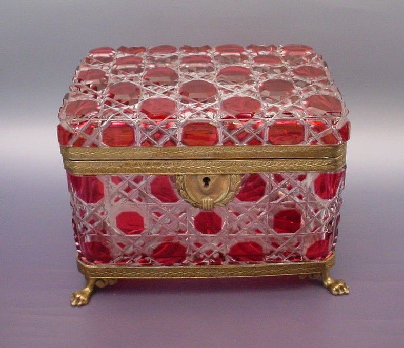 Grandest Antique Baccarat Red Cut to Clear Casket "Paw Feet" Grandest Antique Baccarat Red Cut to Clear Casket "Paw Feet"