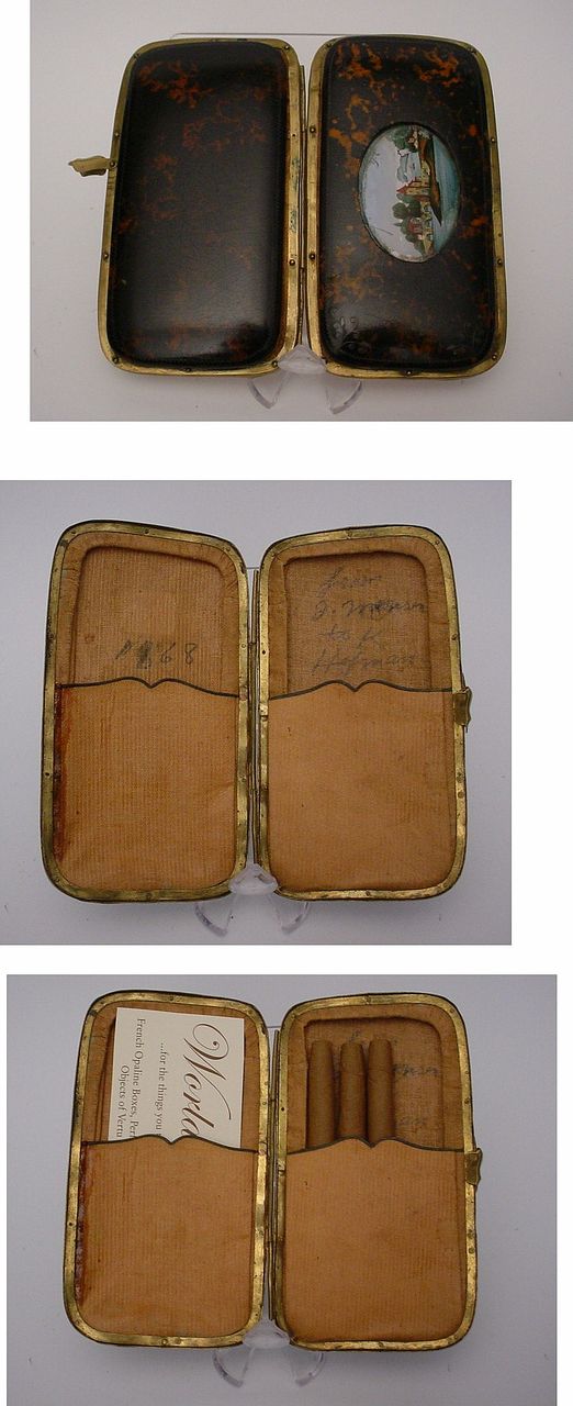 Antique French Tortoise Eglomise Cigar Card Case Antique French Tortoise Eglomise Cigar Card Case