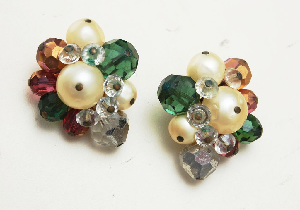 Hattie Carnegie Colorful Crystal and Faux Pearl Earrings Hattie Carnegie Colorful Crystal and Faux Pearl Earrings