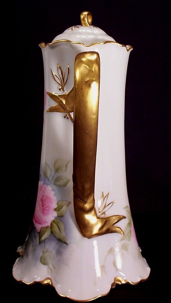 Haviland Limoges Chocolate Pot Decorated with Hand Painted Roses Haviland Limoges Chocolate Pot Decorated with Hand Painted Roses
