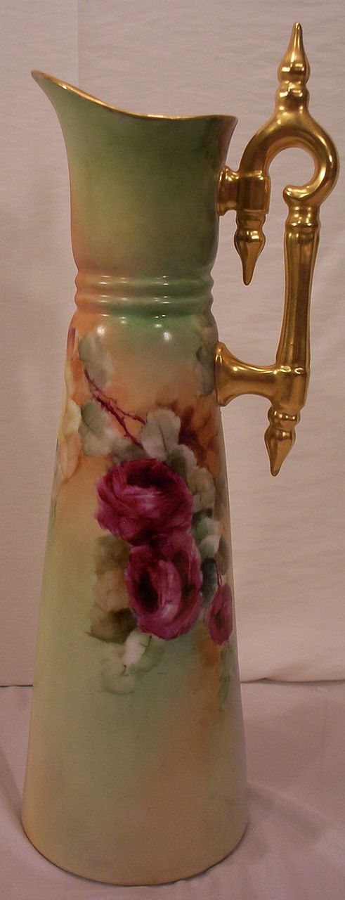 Fabulous Limoges Tankard Decorated with Hand Painted Roses Fabulous Limoges Tankard Decorated with Hand Painted Roses