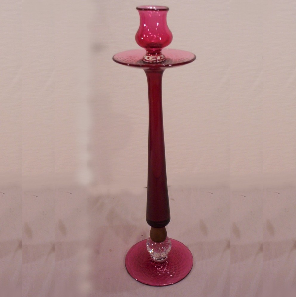 Pair Point Cranberry Glass Candle Stick Pair Point Cranberry Glass Candle Stick