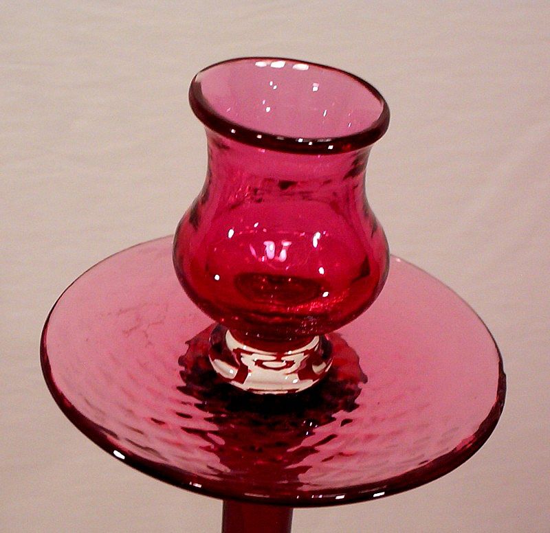 Pair Point Cranberry Glass Candle Stick Pair Point Cranberry Glass Candle Stick