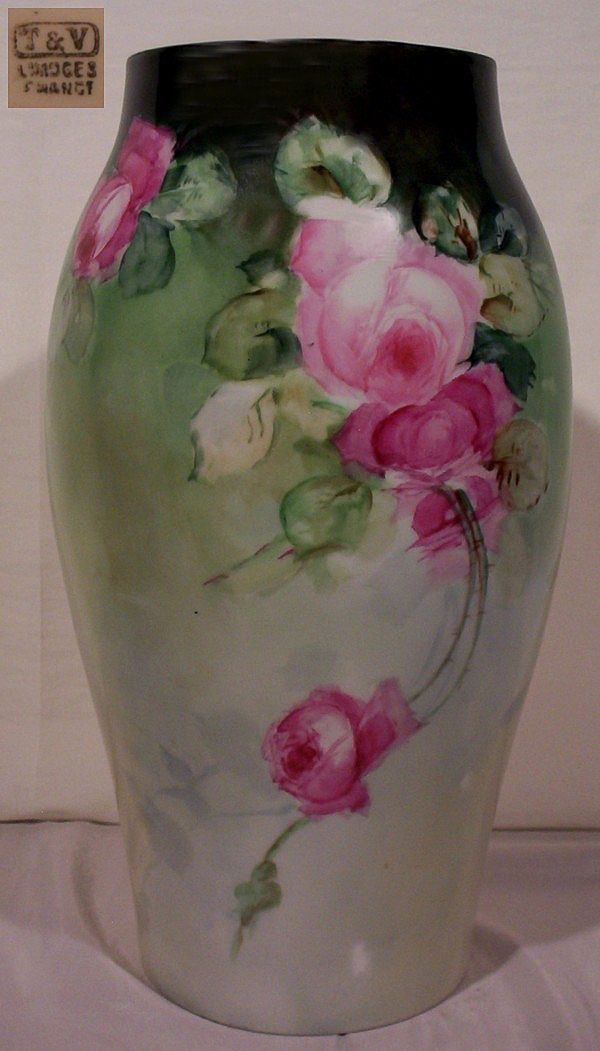 T & V Limoges Vase Decorated with Hand Painted Roses T & V Limoges Vase Decorated with Hand Painted Roses
