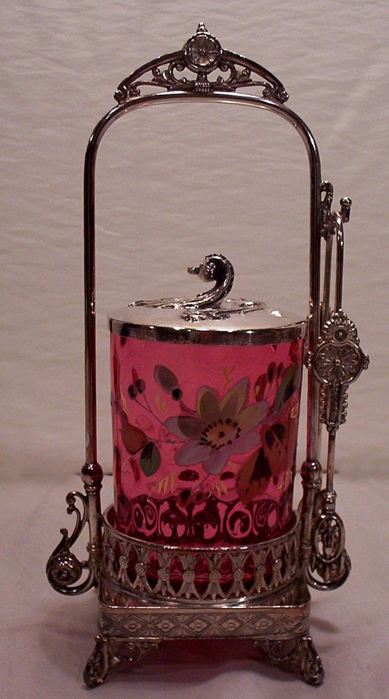 Fabulous Vintage Victorian Cranberry Hand Painted Enamel Pickle Castor Fabulous Vintage Victorian Cranberry Hand Painted Enamel Pickle Castor