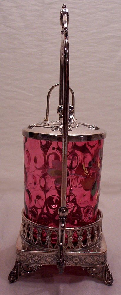 Fabulous Vintage Victorian Cranberry Hand Painted Enamel Pickle Castor Fabulous Vintage Victorian Cranberry Hand Painted Enamel Pickle Castor