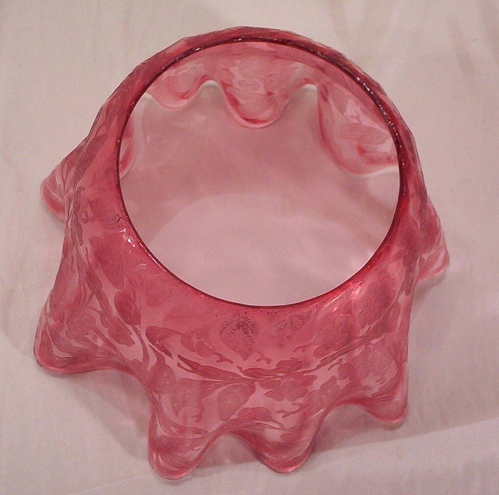 Vintage Victorian Etched Ruffled Cranberry Gas Lamp Shade Globe Vintage Victorian Etched Ruffled Cranberry Gas Lamp Shade Globe