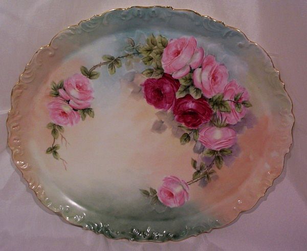 T & V Limoges Dresser Tray Decorated with Hand Painted Roses T & V Limoges Dresser Tray Decorated with Hand Painted Roses