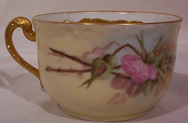 T&V Limoges Mustache Cup and Saucer Hand Painted Roses T&V Limoges Mustache Cup and Saucer Hand Painted Roses