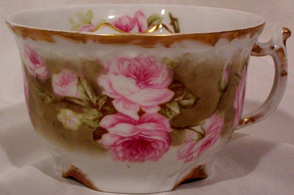 Vintage Limoges Mustache Cup and Saucer with Roses Vintage Limoges Mustache Cup and Saucer with Roses