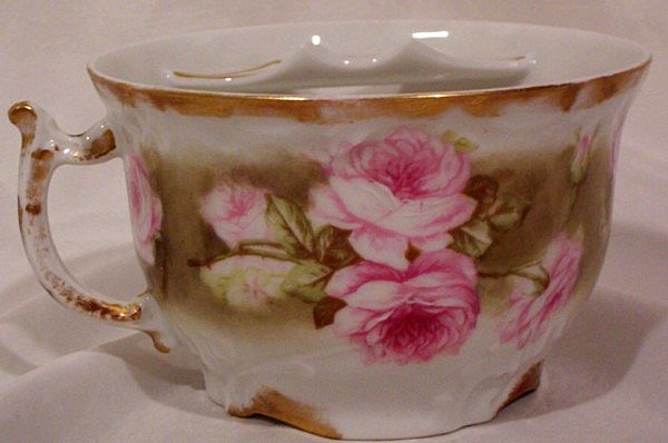 Vintage Limoges Mustache Cup and Saucer with Roses Vintage Limoges Mustache Cup and Saucer with Roses