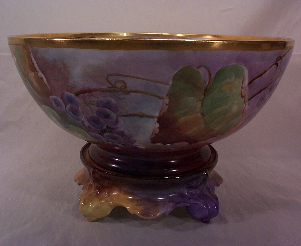T&V Limoges Punch Bowl & Six Cups Hand Painted Grapes T&V Limoges Punch Bowl & Six Cups Hand Painted Grapes