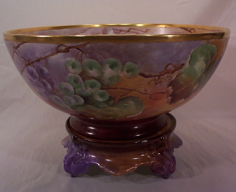 T&V Limoges Punch Bowl & Six Cups Hand Painted Grapes T&V Limoges Punch Bowl & Six Cups Hand Painted Grapes