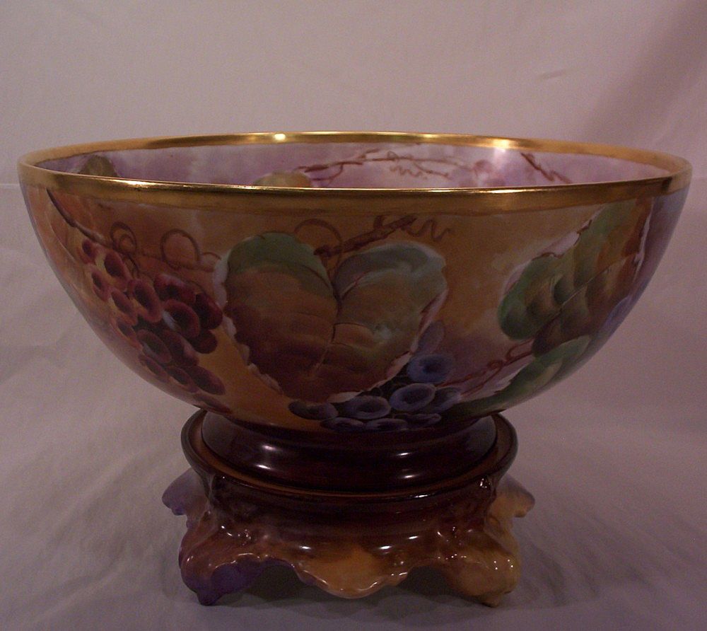 T&V Limoges Punch Bowl & Six Cups Hand Painted Grapes T&V Limoges Punch Bowl & Six Cups Hand Painted Grapes