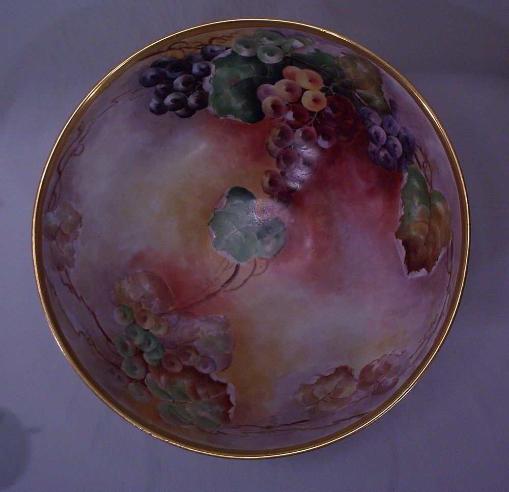 T&V Limoges Punch Bowl & Six Cups Hand Painted Grapes T&V Limoges Punch Bowl & Six Cups Hand Painted Grapes