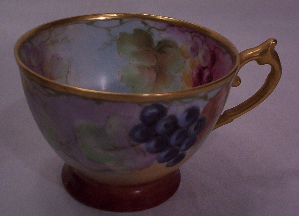 T&V Limoges Punch Bowl & Six Cups Hand Painted Grapes T&V Limoges Punch Bowl & Six Cups Hand Painted Grapes