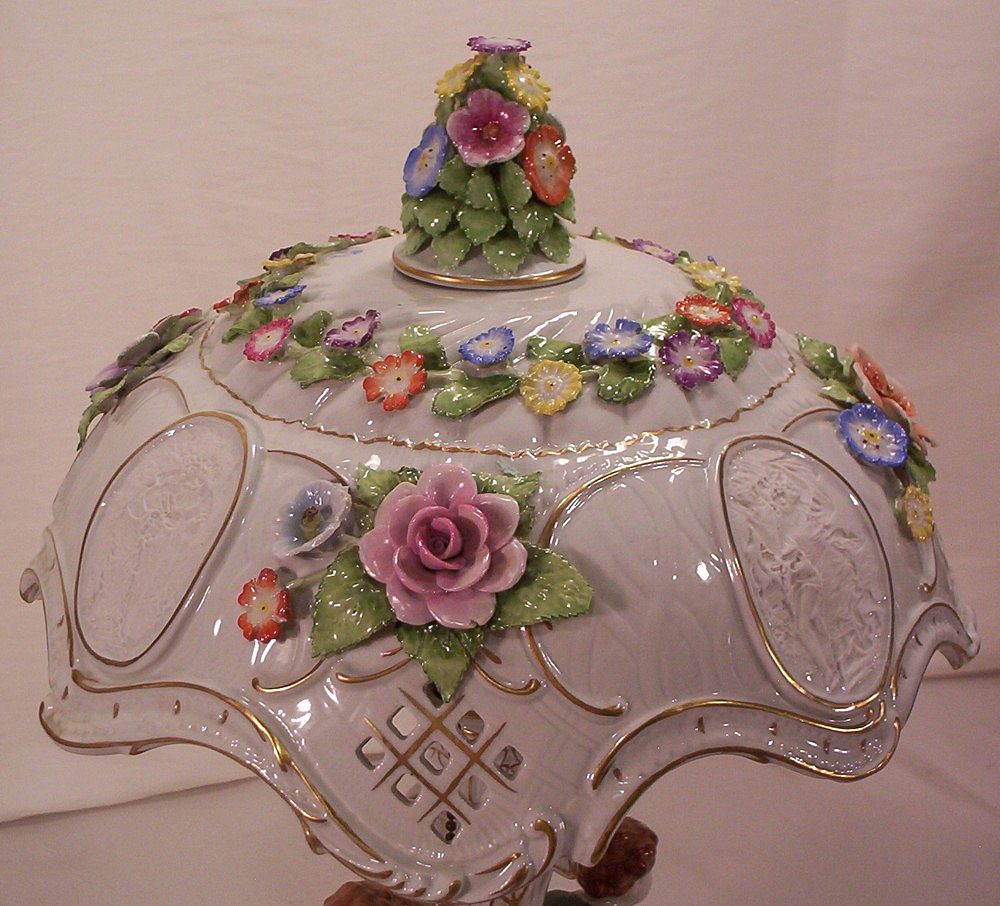 Fabulous Pair Dresden Lithopane Porcelain Lamps Fabulous Pair Dresden Lithopane Porcelain Lamps