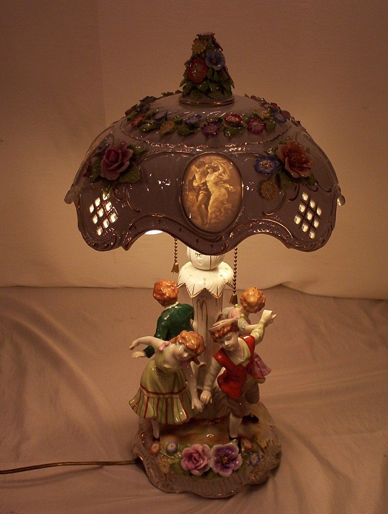 Fabulous Pair Dresden Lithopane Porcelain Lamps Fabulous Pair Dresden Lithopane Porcelain Lamps