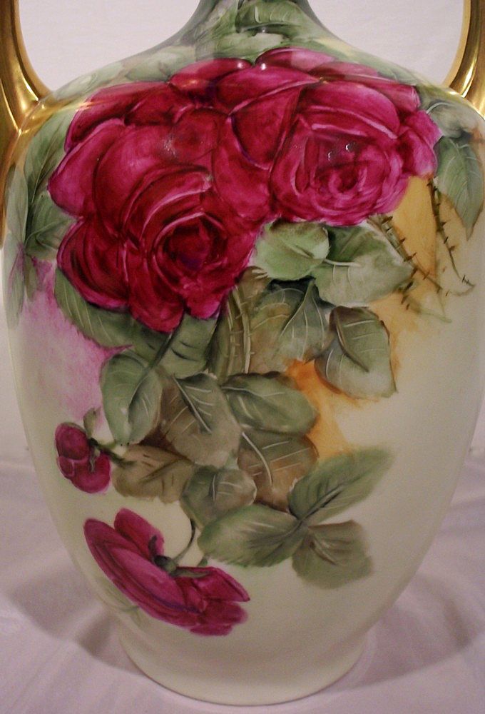 JP Limoges Double Handled Vase w/ Hand Painted Roses JP Limoges Double Handled Vase w/ Hand Painted Roses