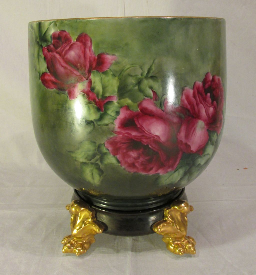 Huge Vintage Limoges Jardiniere Planter Pot with Roses Huge Vintage Limoges Jardiniere Planter Pot with Roses