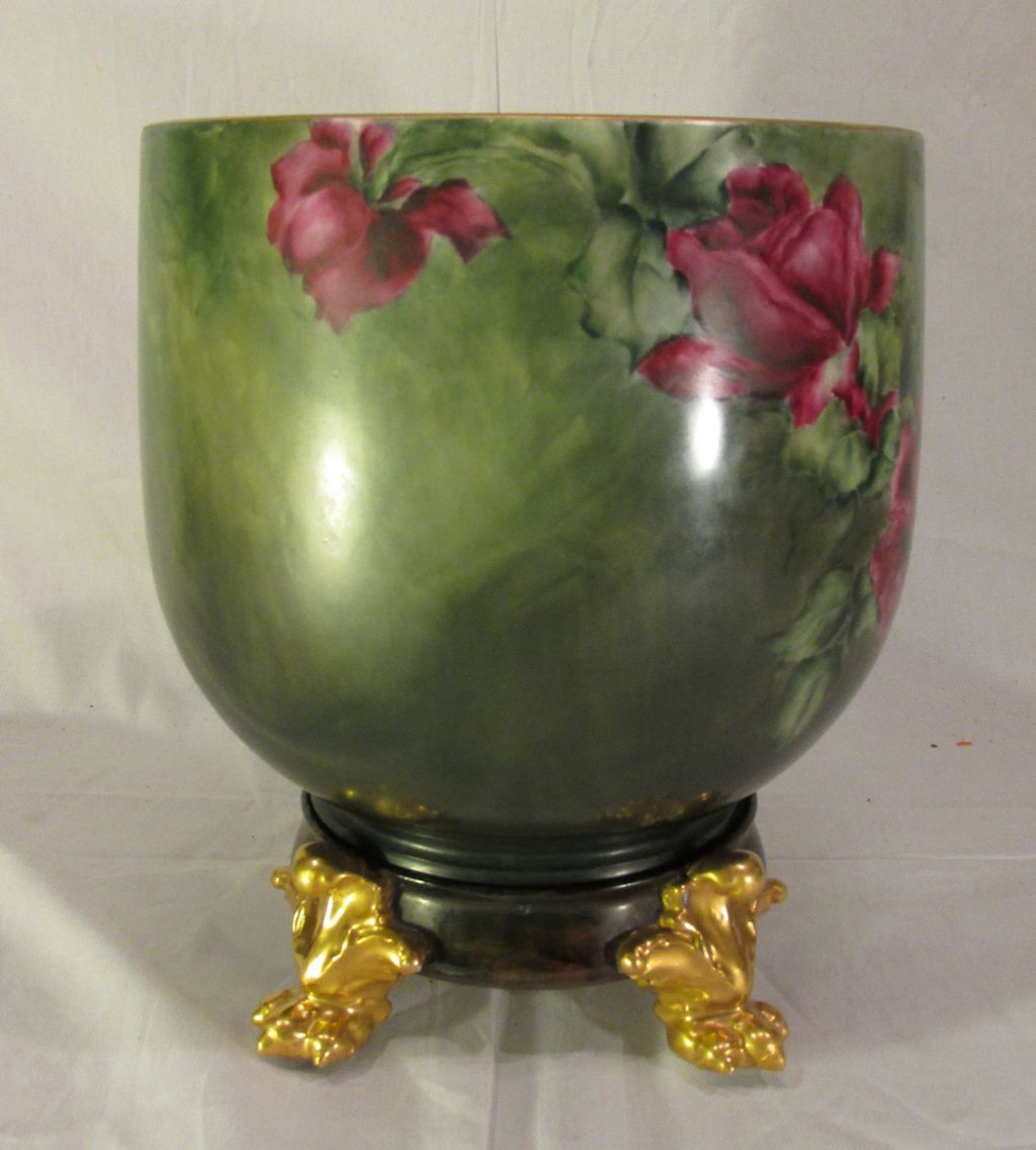 Huge Vintage Limoges Jardiniere Planter Pot with Roses Huge Vintage Limoges Jardiniere Planter Pot with Roses