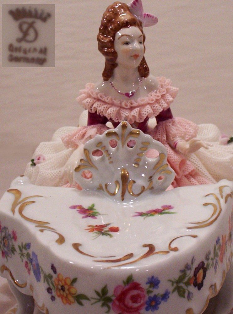 Vintage Dresden Porcelain Figurine Girl Playing Piano Vintage Dresden Porcelain Figurine Girl Playing Piano