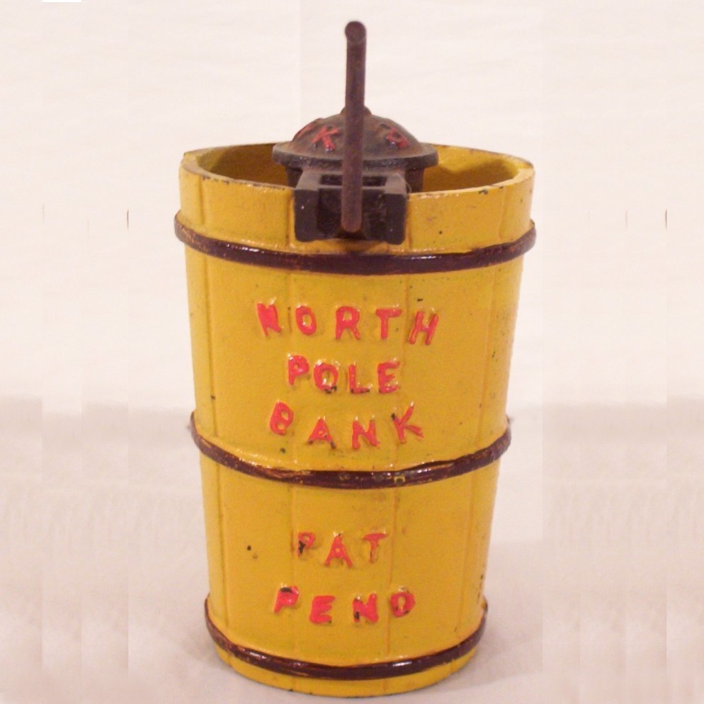 Vintage North Pole Ice Cream Freezer Cast Iron Bank Vintage North Pole Ice Cream Freezer Cast Iron Bank