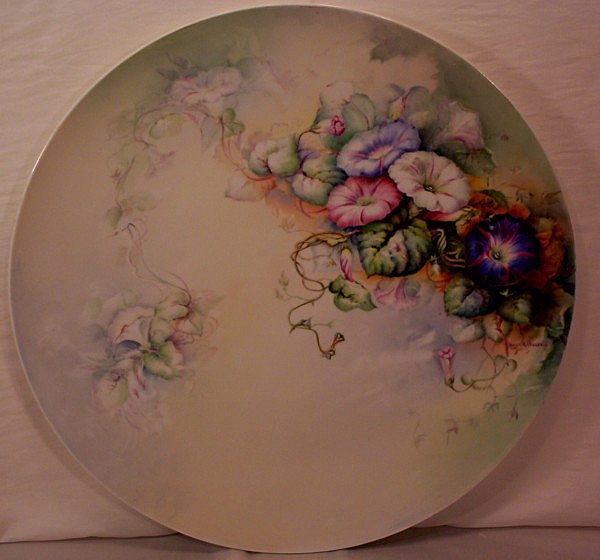 JP Limoges Charger Plaque Serving Tray Hand Painted Morning Glories JP Limoges Charger Plaque Serving Tray Hand Painted Morning Glories