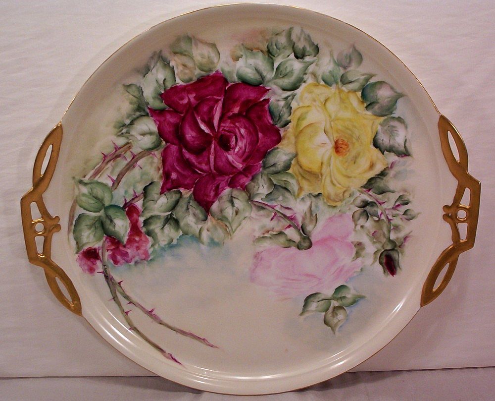 Fabulous Vintage Limoges Cake Plate Charger Plaque Hand Painted Roses Fabulous Vintage Limoges Cake Plate Charger Plaque Hand Painted Roses