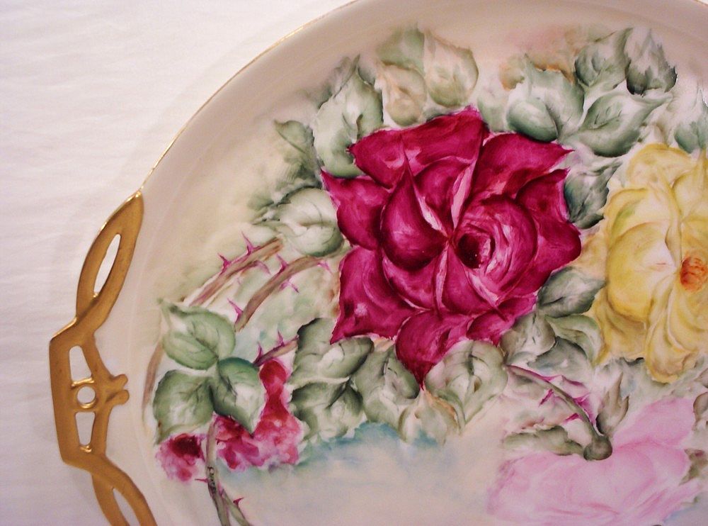 Fabulous Vintage Limoges Cake Plate Charger Plaque Hand Painted Roses Fabulous Vintage Limoges Cake Plate Charger Plaque Hand Painted Roses