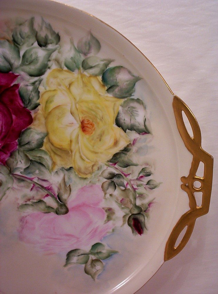 Fabulous Vintage Limoges Cake Plate Charger Plaque Hand Painted Roses Fabulous Vintage Limoges Cake Plate Charger Plaque Hand Painted Roses