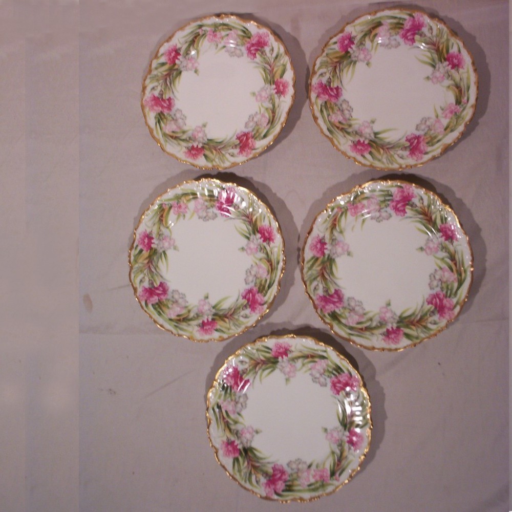 Vintage Limoges Plates Set of 5 Hand Painted Carnations Vintage Limoges Plates Set of 5 Hand Painted Carnations