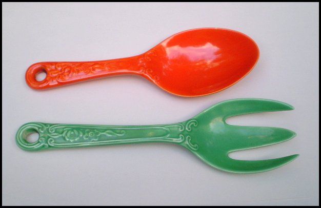 Vintage Fiesta Kitchen Kraft Original Red Spoon & Original Green Fork Vintage Fiesta Kitchen Kraft Original Red Spoon & Original Green Fork