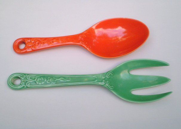 Vintage Fiesta Kitchen Kraft Original Red Spoon & Original Green Fork Vintage Fiesta Kitchen Kraft Original Red Spoon & Original Green Fork