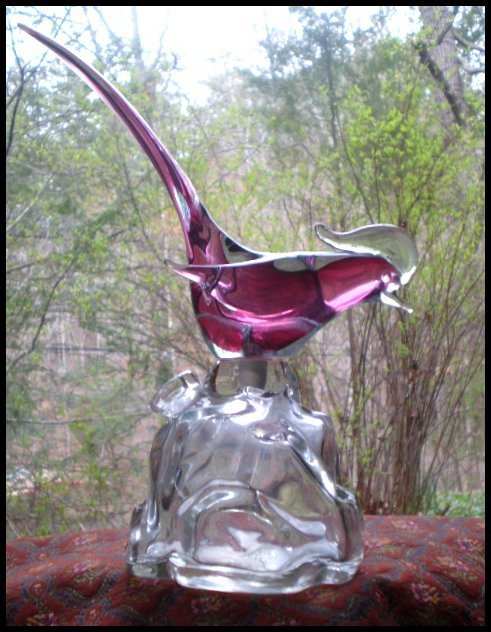 Archimede Seguso Cranberry Pheasant Liquor Decanter Archimede Seguso Cranberry Pheasant Liquor Decanter